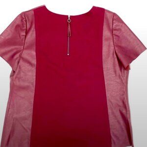 Chicos Top Size 2 12/14 Faux Leather Bardot Burgundy